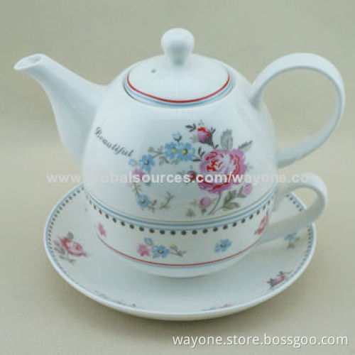 5pcs Coffee Pot with Blue Rose, 1,000ml Capacity New Design, Suitable for Promotion and Home
